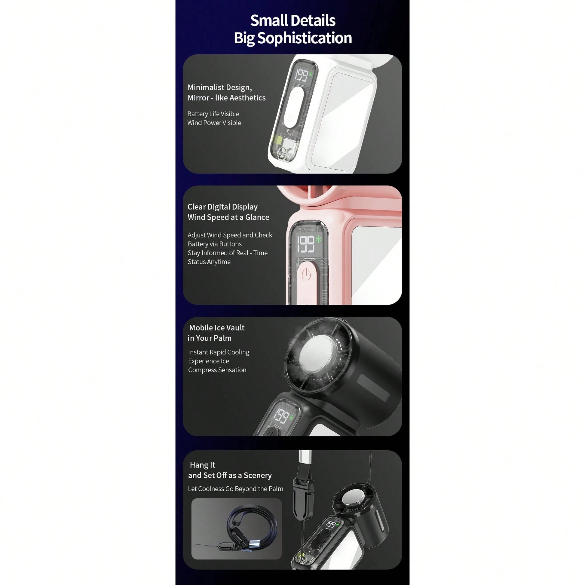 Mini Pocket Handheld Turbo Fan With Cooling Function, 1-199 Speed Adjustable, 3600mAh Rechargeable Battery, 17000 RPM Personal Fan For Travel, Outdoor, Home & Office