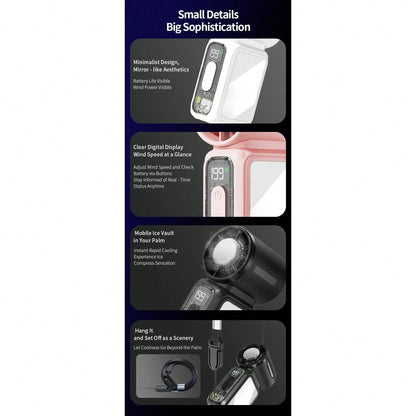 Mini Pocket Handheld Turbo Fan With Cooling Function, 1-199 Speed Adjustable, 3600mAh Rechargeable Battery, 17000 RPM Personal Fan For Travel, Outdoor, Home & Office