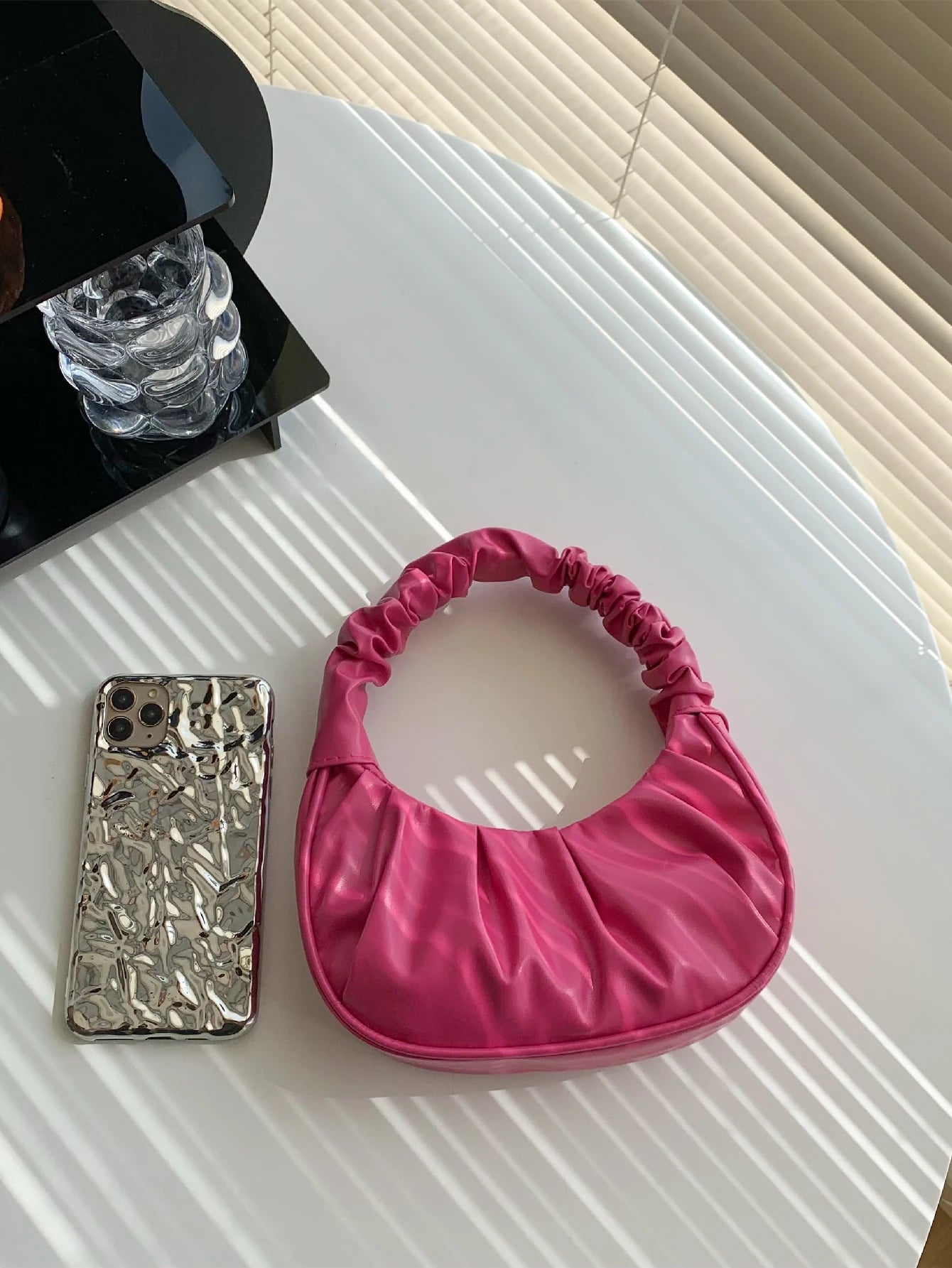 Mini Solid Color Pleated Cloud Handbag For Women