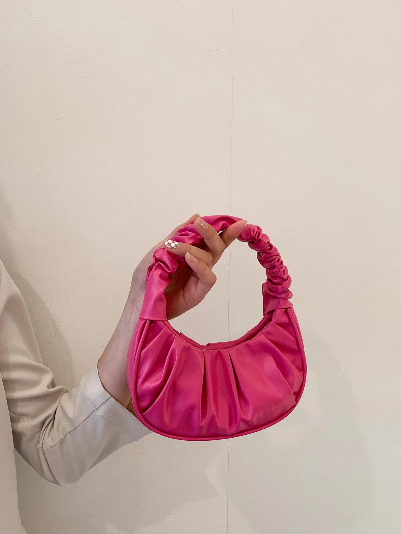 Mini Solid Color Pleated Cloud Handbag For Women
