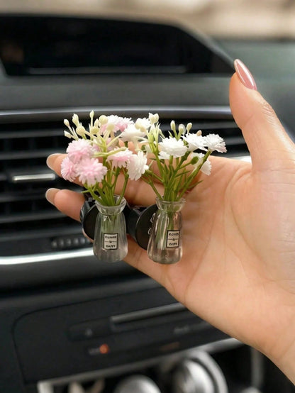 Mini Vase Car Air Vent Clip, Artificial Carnation Aromatherapy Diffuser, Cute Car Interior Decor And Car Fragrance