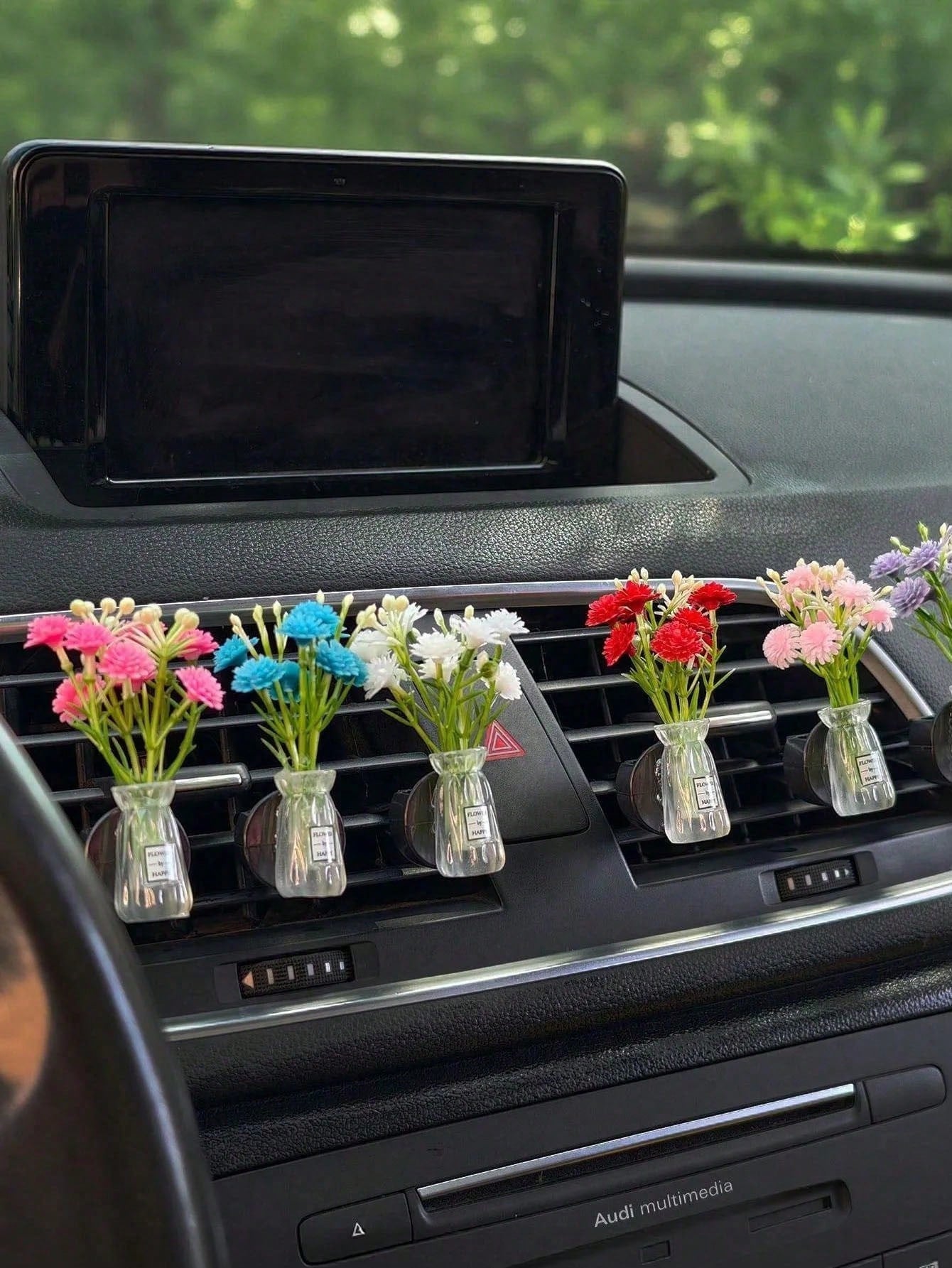 Mini Vase Car Air Vent Clip, Artificial Carnation Aromatherapy Diffuser, Cute Car Interior Decor And Car Fragrance