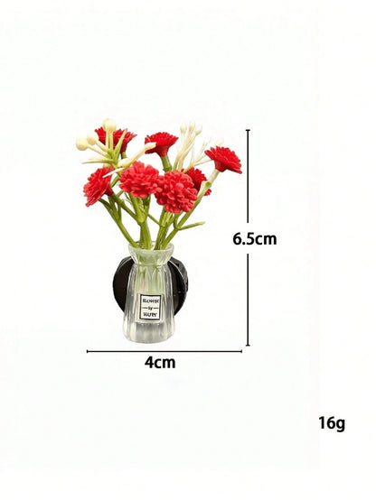 Mini Vase Car Air Vent Clip, Artificial Carnation Aromatherapy Diffuser, Cute Car Interior Decor And Car Fragrance