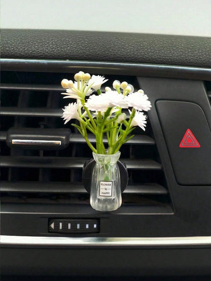 Mini Vase Car Air Vent Clip, Artificial Carnation Aromatherapy Diffuser, Cute Car Interior Decor And Car Fragrance