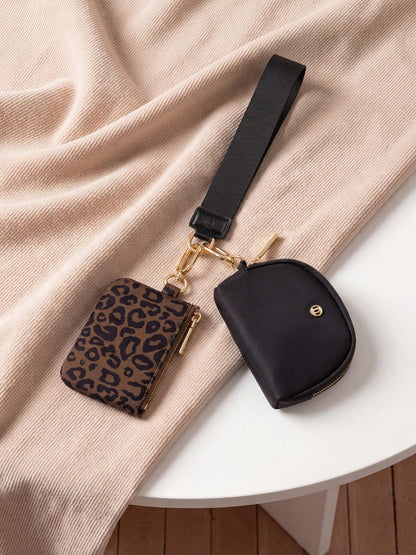 Mini Zip Around Wristlet Wallets For Women-KeyChain Wallet With Detachable Dual Pouch Wristlet-Key Chain Coin Purse Small Wallets