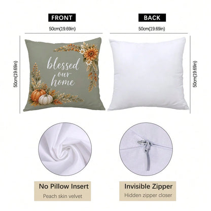 Minimalist Daily Autumn Forest Pumpkin Truck Cushion Cover 4-Piece Set, Single-Sided Printed Peach Skin Velvet Polyester Material, 45*45/50*50CM Pillow Covers Suitable For Room Decoration, Modern Mini