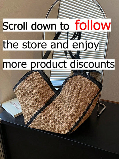 Minimalist Raffia Woven Daily Tote Bag With Spacious Interior And Comfortable Handles, Perfect For Work, Errands Or Beach Vacation, Blending Natural Texture With Everyday Functionality