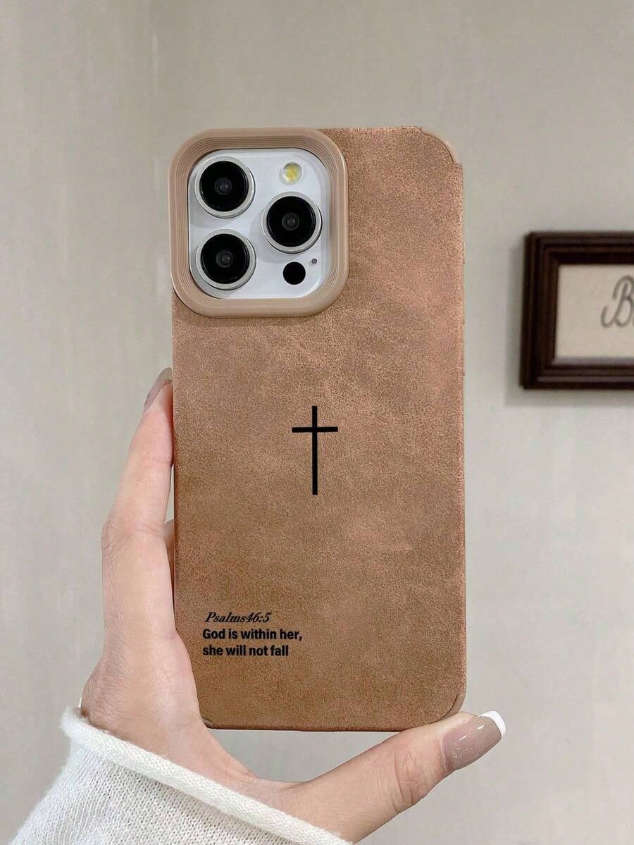 Minimalist Religious Mythical Figures Elements Fashion Vintage Velvet Textured Cross Bible Verse Phone Case, Minimalist Religious Style Christian Cross Cool Phone Case, Christian Gift For Girlfriend/B