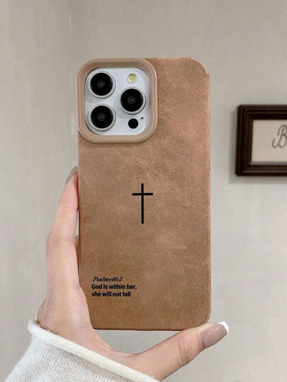 Minimalist Religious Mythical Figures Elements Fashion Vintage Velvet Textured Cross Bible Verse Phone Case, Minimalist Religious Style Christian Cross Cool Phone Case, Christian Gift For Girlfriend/B