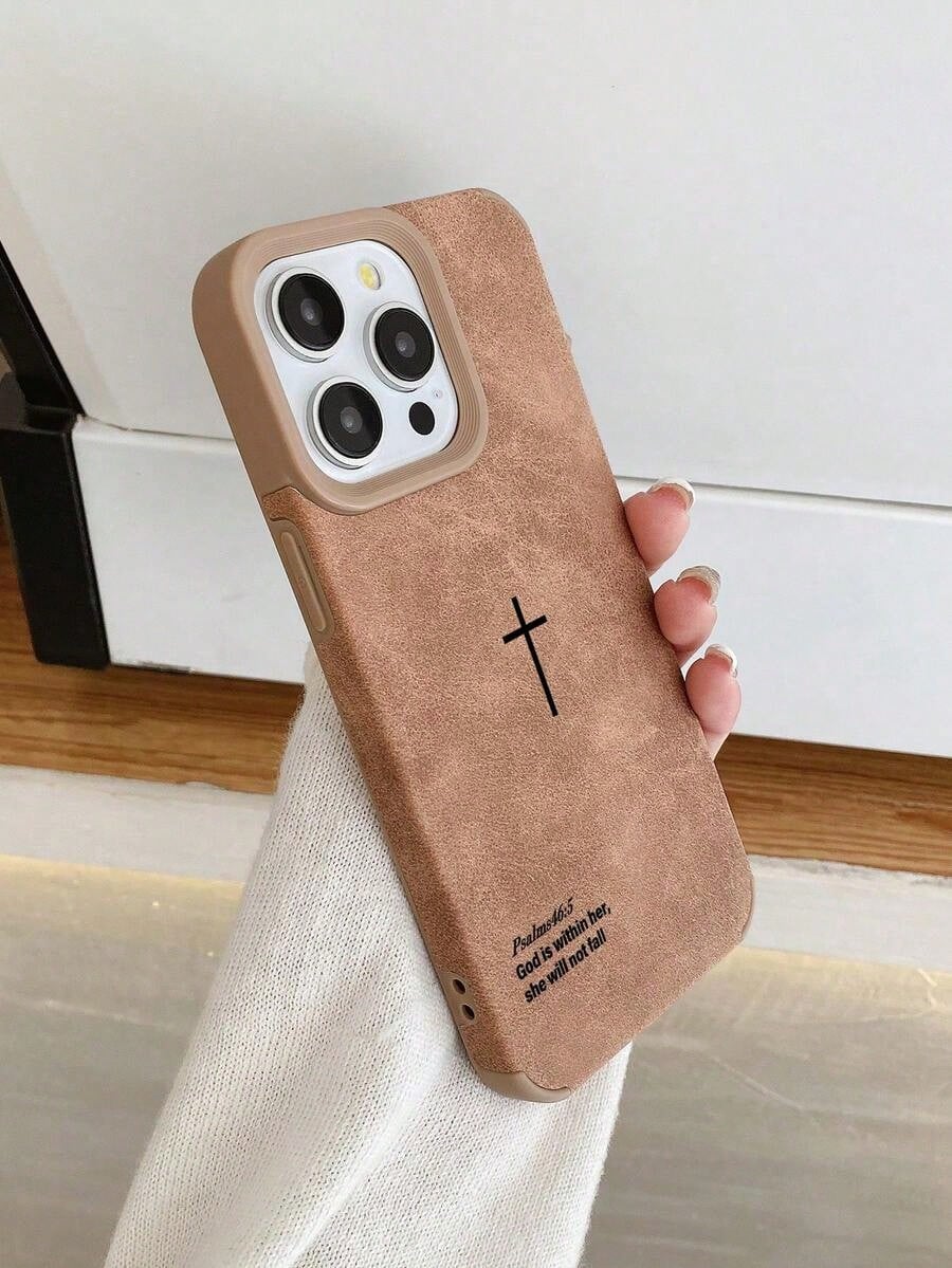 Minimalist Religious Mythical Figures Elements Fashion Vintage Velvet Textured Cross Bible Verse Phone Case, Minimalist Religious Style Christian Cross Cool Phone Case, Christian Gift For Girlfriend/B