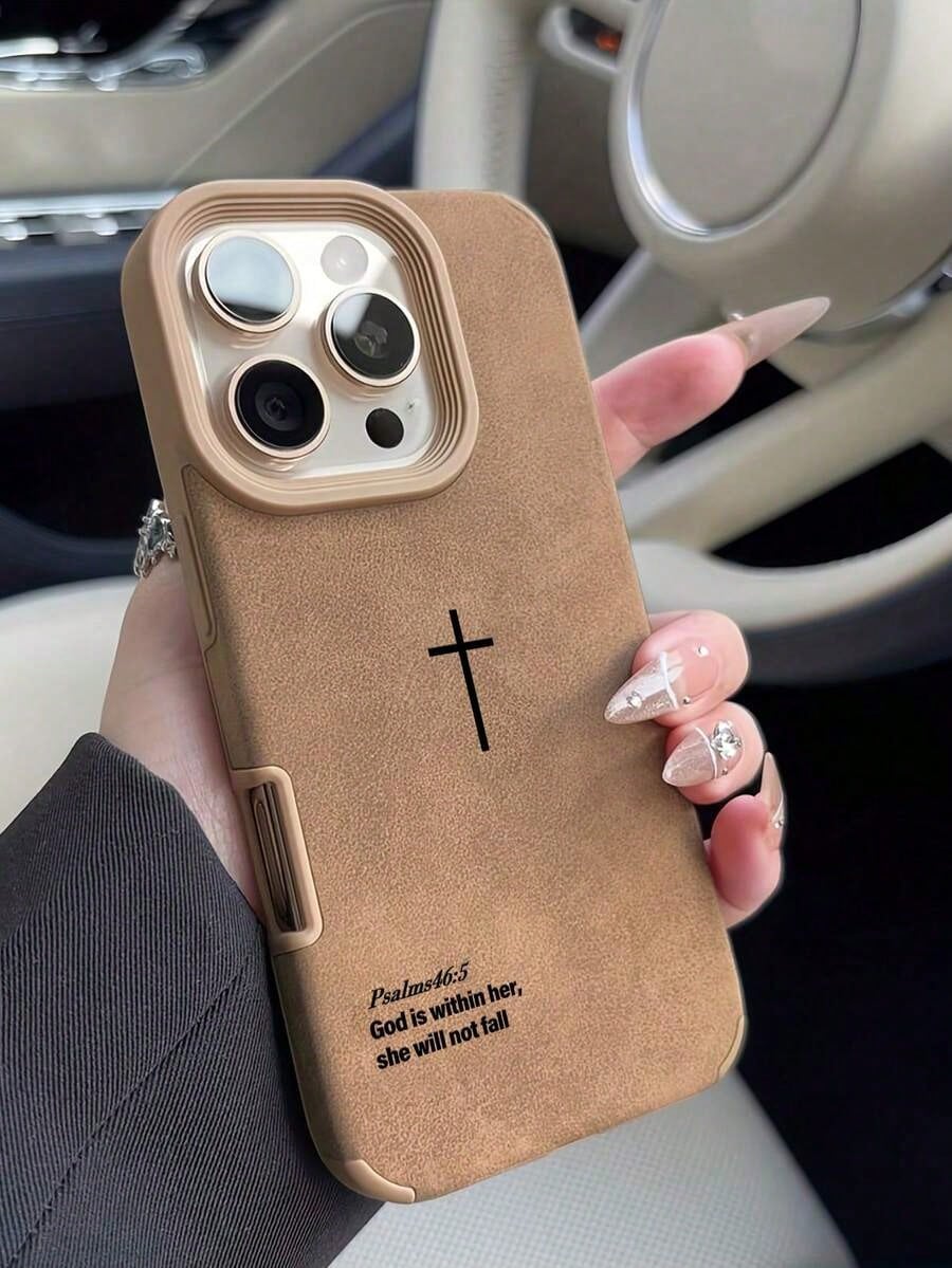 Minimalist Religious Mythical Figures Elements Fashion Vintage Velvet Textured Cross Bible Verse Phone Case, Minimalist Religious Style Christian Cross Cool Phone Case, Christian Gift For Girlfriend/B