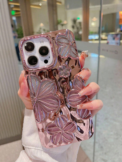 Minimalist TPU Fashion Flower Pattern Glitter Electroplated Retro Personalized 3D Painting Flower TPU Case Compatible With Iphone14 IPhone14Pro IPhone14Plus IPhone14ProMax IPhone15 IPhone15Pro IPhone1