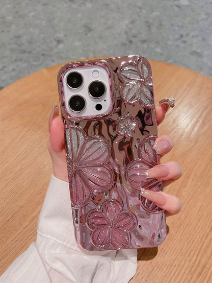 Minimalist TPU Fashion Flower Pattern Glitter Electroplated Retro Personalized 3D Painting Flower TPU Case Compatible With Iphone14 IPhone14Pro IPhone14Plus IPhone14ProMax IPhone15 IPhone15Pro IPhone1