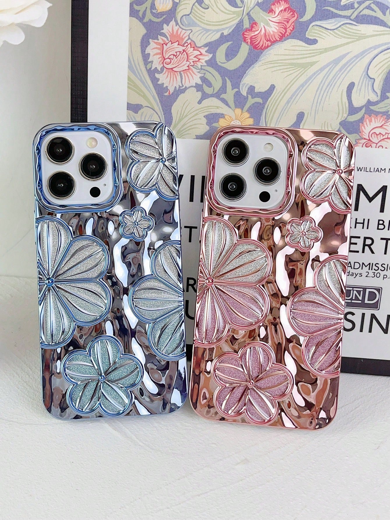 Minimalist TPU Fashion Flower Pattern Glitter Electroplated Retro Personalized 3D Painting Flower TPU Case Compatible With Iphone14 IPhone14Pro IPhone14Plus IPhone14ProMax IPhone15 IPhone15Pro IPhone1