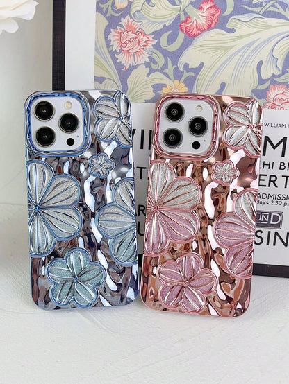Minimalist TPU Fashion Flower Pattern Glitter Electroplated Retro Personalized 3D Painting Flower TPU Case Compatible With Iphone14 IPhone14Pro IPhone14Plus IPhone14ProMax IPhone15 IPhone15Pro IPhone1