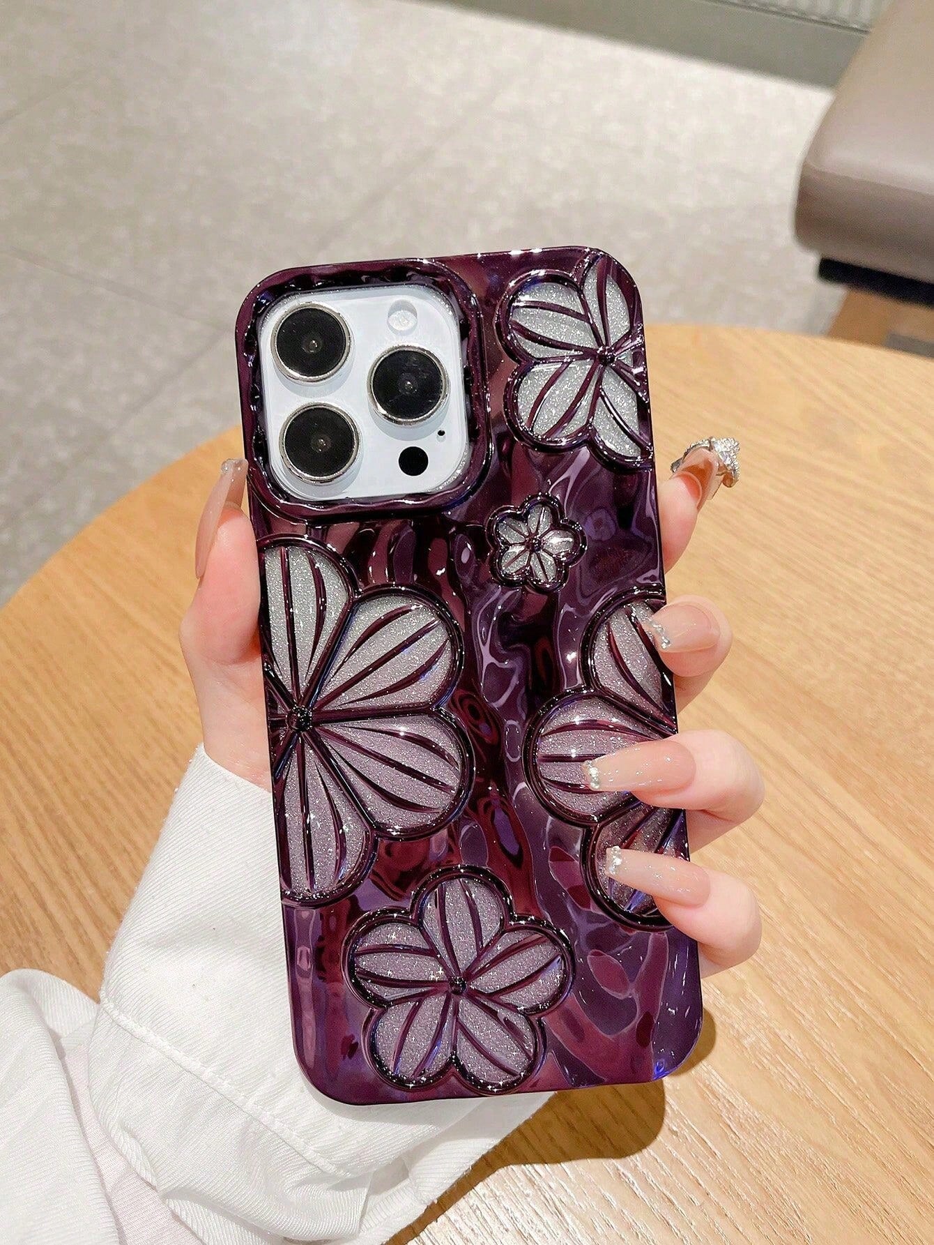 Minimalist TPU Fashion Flower Pattern Glitter Electroplated Retro Personalized 3D Painting Flower TPU Case Compatible With Iphone14 IPhone14Pro IPhone14Plus IPhone14ProMax IPhone15 IPhone15Pro IPhone1