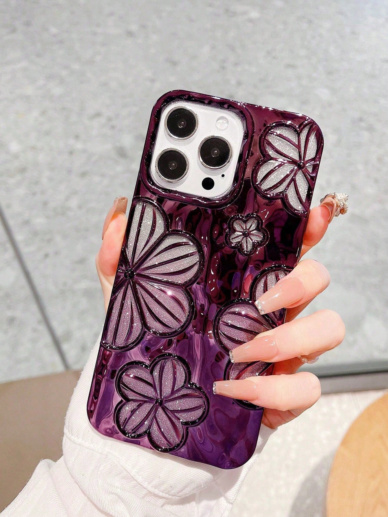 Minimalist TPU Fashion Flower Pattern Glitter Electroplated Retro Personalized 3D Painting Flower TPU Case Compatible With Iphone14 IPhone14Pro IPhone14Plus IPhone14ProMax IPhone15 IPhone15Pro IPhone1