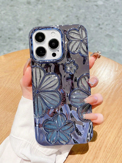 Minimalist TPU Fashion Flower Pattern Glitter Electroplated Retro Personalized 3D Painting Flower TPU Case Compatible With Iphone14 IPhone14Pro IPhone14Plus IPhone14ProMax IPhone15 IPhone15Pro IPhone1