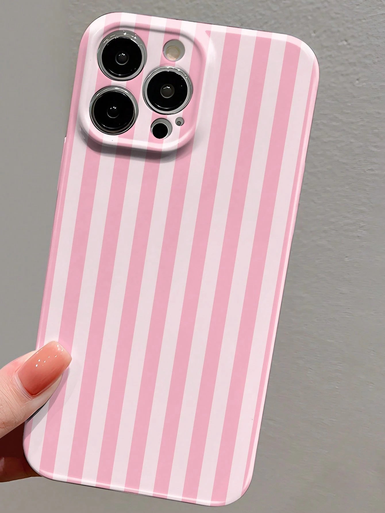 Minimalist White Pink Stripe Pattern Fashion Glossy Perforated Plastic Hard Phone Case 1pc Compatible With IPhone 11/12/13/14/15/16 Pro Max Waterproof Shockproof Anti-Fall Scratch Resistant Spring Bir