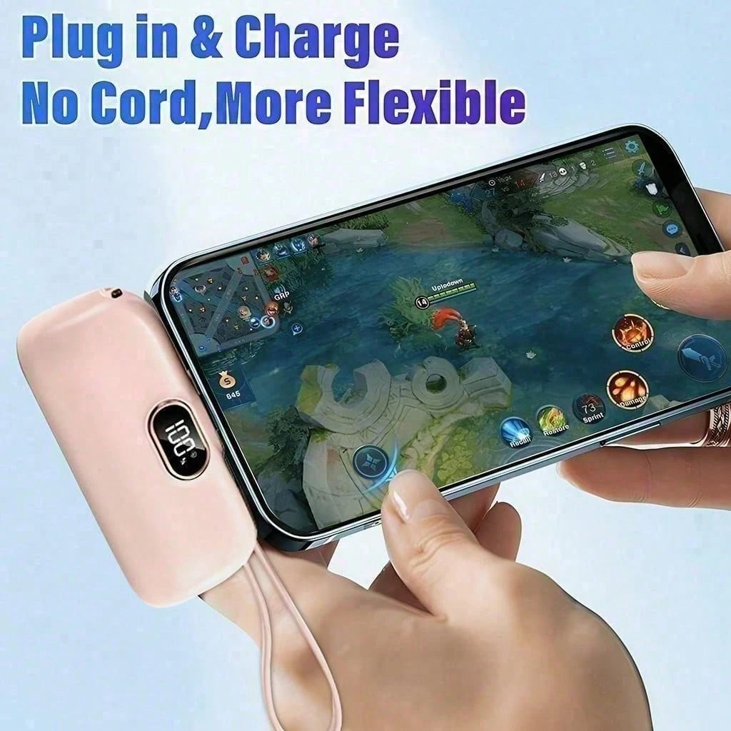 Mint 5000mAh Pocket Power Bank With Lightning Plug, USB-C Cable And 22.5W Fast Charging, Featuring A Visible Charge Percentage Display, Rounded Mint Shell And Lanyard For Quick Access, Compatible With