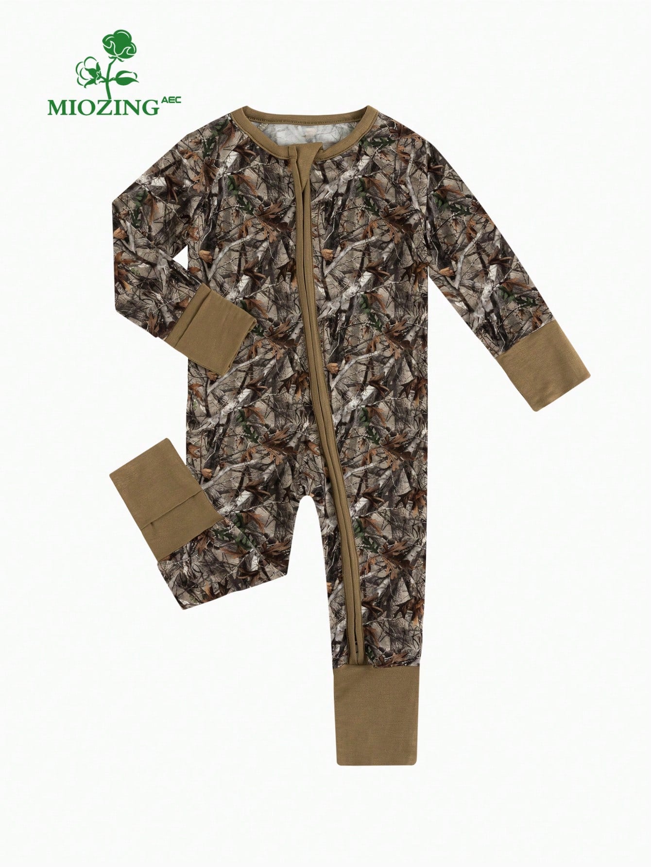MIOZING Camouflage Print Baby Romper, Brown Trim Bamboo Zipper Jumpsuit, Long Sleeve Outfit, All Season Daily Wear&Photo Outfit For Baby Boys/Girls