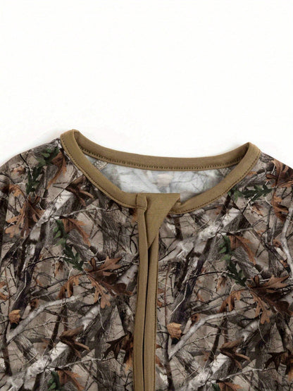 MIOZING Camouflage Print Baby Romper, Brown Trim Bamboo Zipper Jumpsuit, Long Sleeve Outfit, All Season Daily Wear&Photo Outfit For Baby Boys/Girls