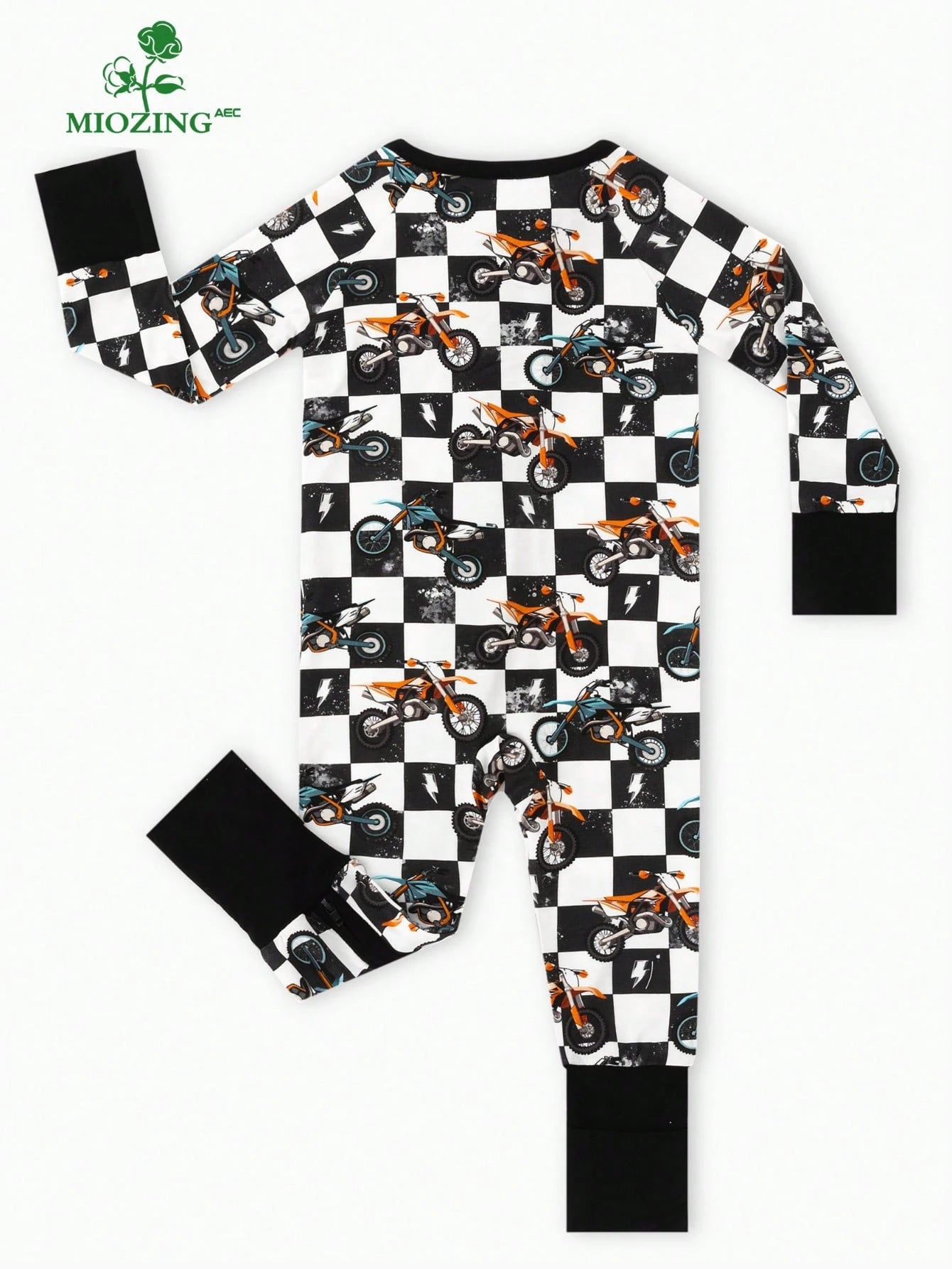 MIOZING Motorcycle Printed Two-Way Zip Romper, Long Sleeve Infant Jumpsuit, Daily Outdoor Casual Outfit, Breathable Bamboo Fiber Fabric For Baby Boys