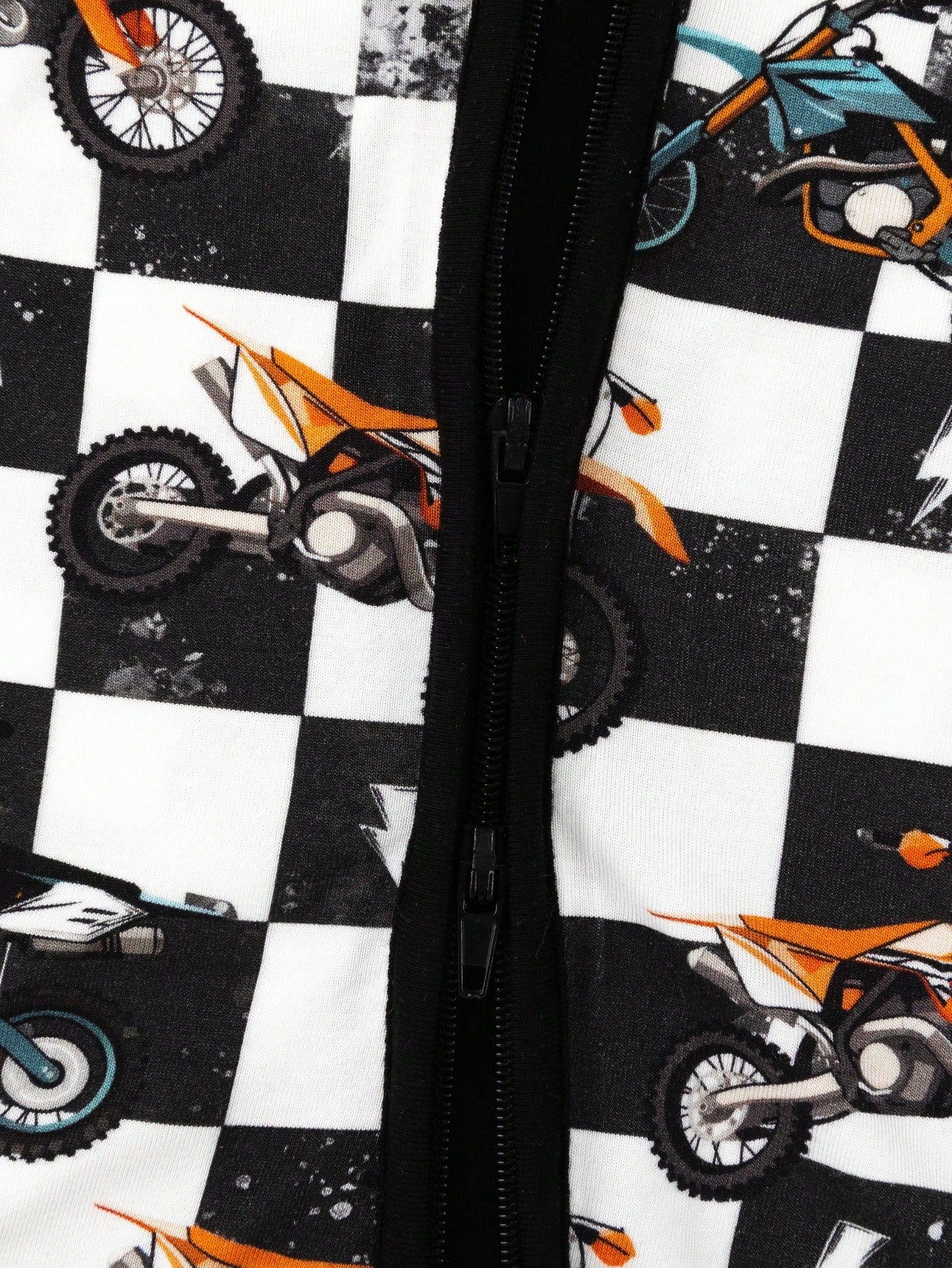 MIOZING Motorcycle Printed Two-Way Zip Romper, Long Sleeve Infant Jumpsuit, Daily Outdoor Casual Outfit, Breathable Bamboo Fiber Fabric For Baby Boys