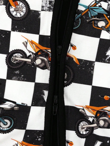 MIOZING Motorcycle Printed Two-Way Zip Romper, Long Sleeve Infant Jumpsuit, Daily Outdoor Casual Outfit, Breathable Bamboo Fiber Fabric For Baby Boys