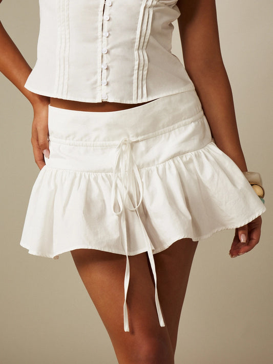 MISSGUIDED Mini Ruffle Hem Skort With Drawstring Waist Smocked Back Flowy Summer Vacation Style