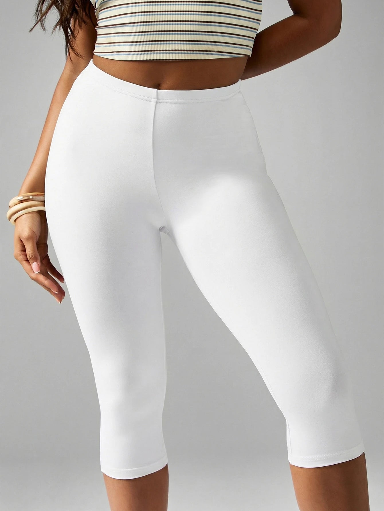 MISSGUIDED Women's White High Waist Capri Leggings Mid Calf Length Stretchy Cropped Pants Casual Summer Everyday Basic Bottoms