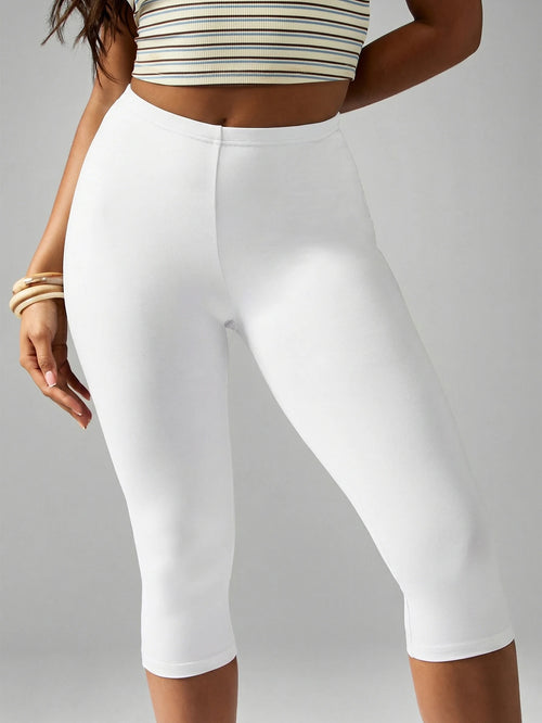 MISSGUIDED Women's White High Waist Capri Leggings Mid Calf Length Stretchy Cropped Pants Casual Summer Everyday Basic Bottoms