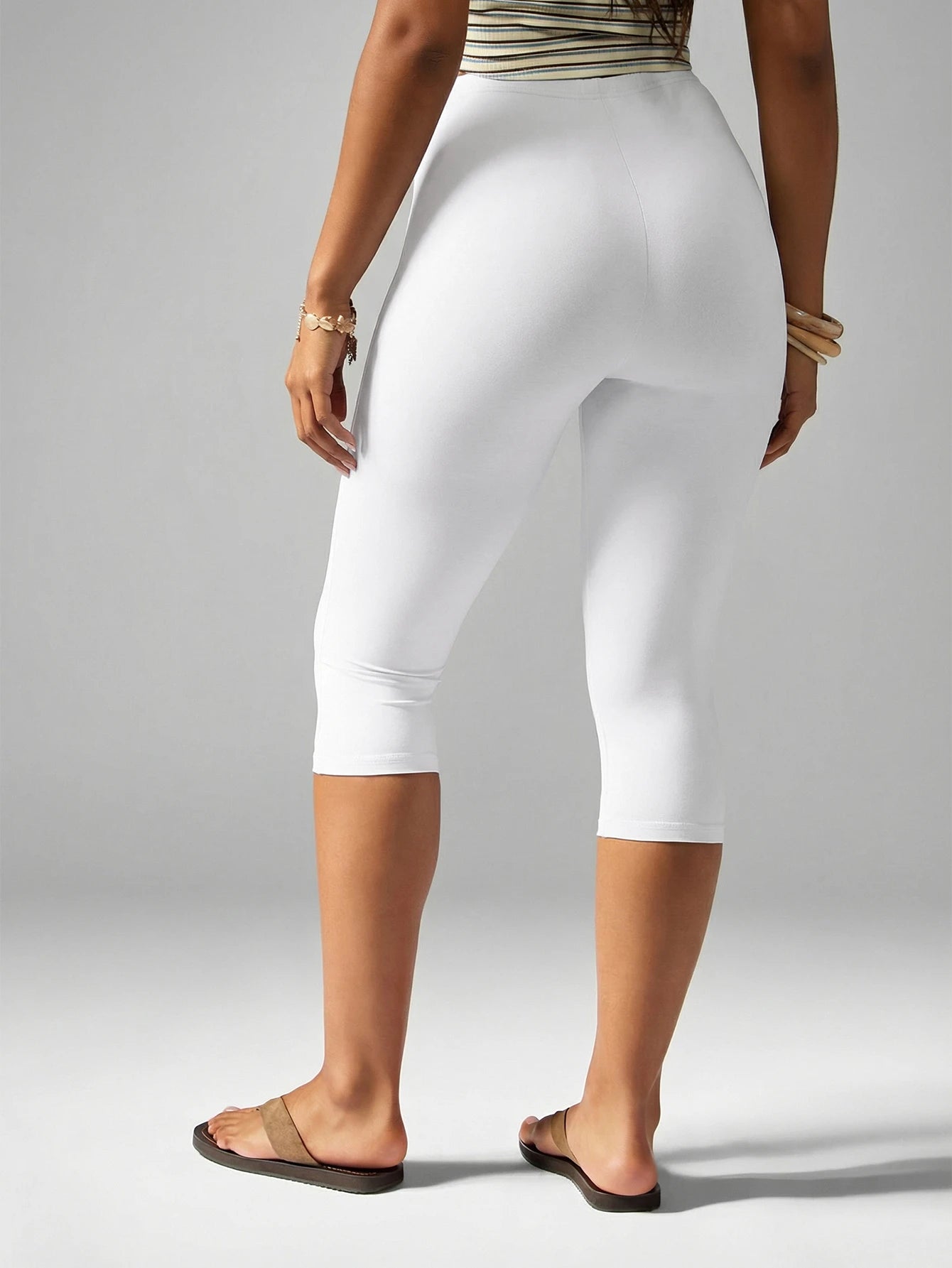 MISSGUIDED Women's White High Waist Capri Leggings Mid Calf Length Stretchy Cropped Pants Casual Summer Everyday Basic Bottoms