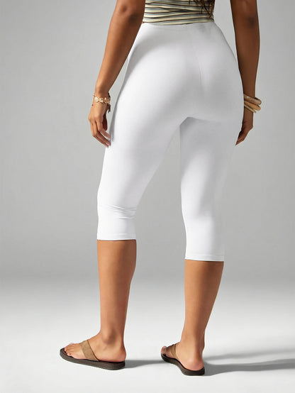 MISSGUIDED Women's White High Waist Capri Leggings Mid Calf Length Stretchy Cropped Pants Casual Summer Everyday Basic Bottoms