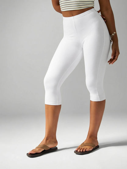 MISSGUIDED Women's White High Waist Capri Leggings Mid Calf Length Stretchy Cropped Pants Casual Summer Everyday Basic Bottoms