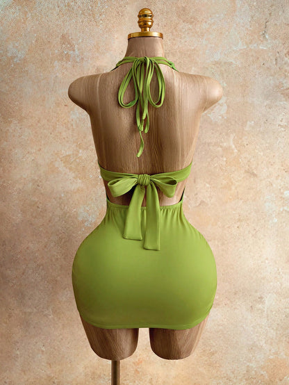 Mistrie Women's Fashionable Sexy Halter Backless Bodycon Dress, Summer