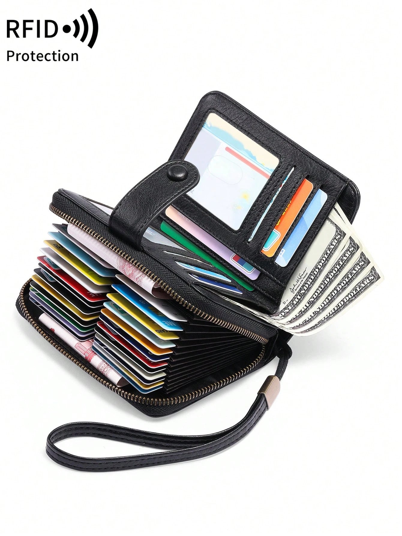 MIYIN RFID Blocking Short Wallet- Large Capacity Vintage Coin With Zipper And Wristband- Multi-Card Slot Credit Card Bag For Men And Woman Multifunction Zipper Wallet Card Holder Hollow Out Vintage