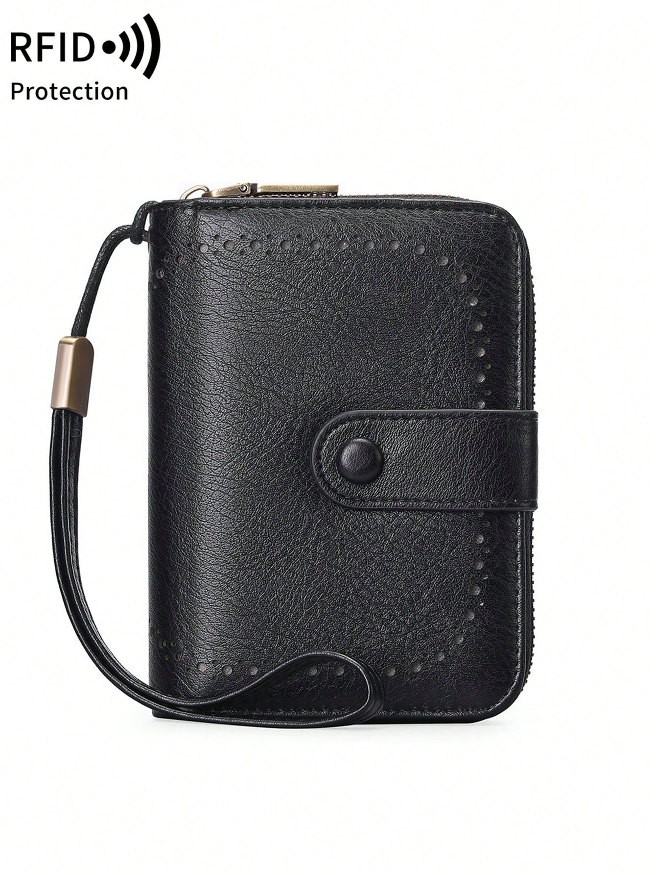MIYIN RFID Blocking Short Wallet- Large Capacity Vintage Coin With Zipper And Wristband- Multi-Card Slot Credit Card Bag For Men And Woman Multifunction Zipper Wallet Card Holder Hollow Out Vintage