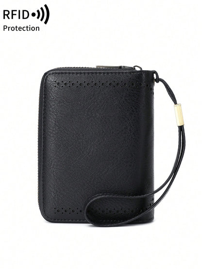 MIYIN RFID Blocking Short Wallet- Large Capacity Vintage Coin With Zipper And Wristband- Multi-Card Slot Credit Card Bag For Men And Woman Multifunction Zipper Wallet Card Holder Hollow Out Vintage