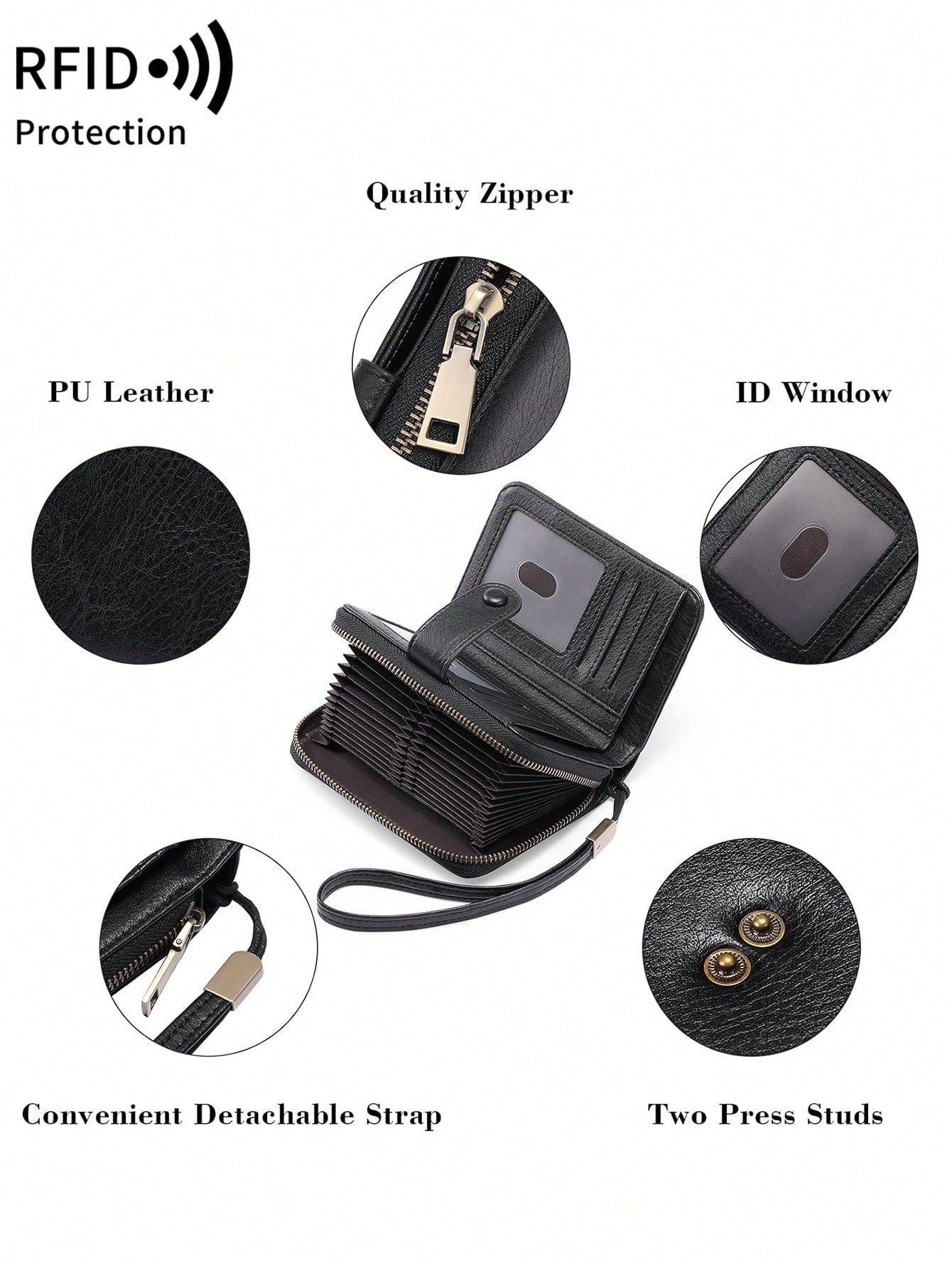 MIYIN RFID Blocking Short Wallet- Large Capacity Vintage Coin With Zipper And Wristband- Multi-Card Slot Credit Card Bag For Men And Woman Multifunction Zipper Wallet Card Holder Hollow Out Vintage