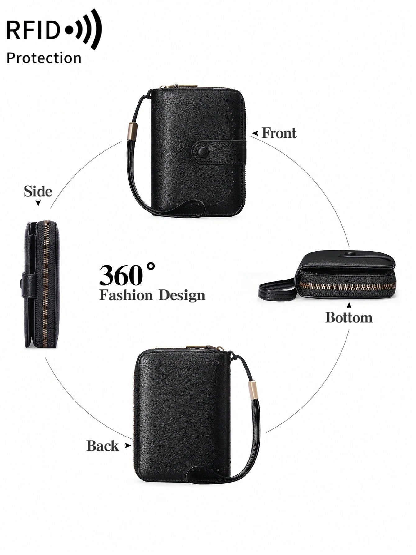 MIYIN RFID Blocking Short Wallet- Large Capacity Vintage Coin With Zipper And Wristband- Multi-Card Slot Credit Card Bag For Men And Woman Multifunction Zipper Wallet Card Holder Hollow Out Vintage