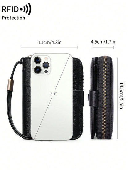 MIYIN RFID Blocking Short Wallet- Large Capacity Vintage Coin With Zipper And Wristband- Multi-Card Slot Credit Card Bag For Men And Woman Multifunction Zipper Wallet Card Holder Hollow Out Vintage