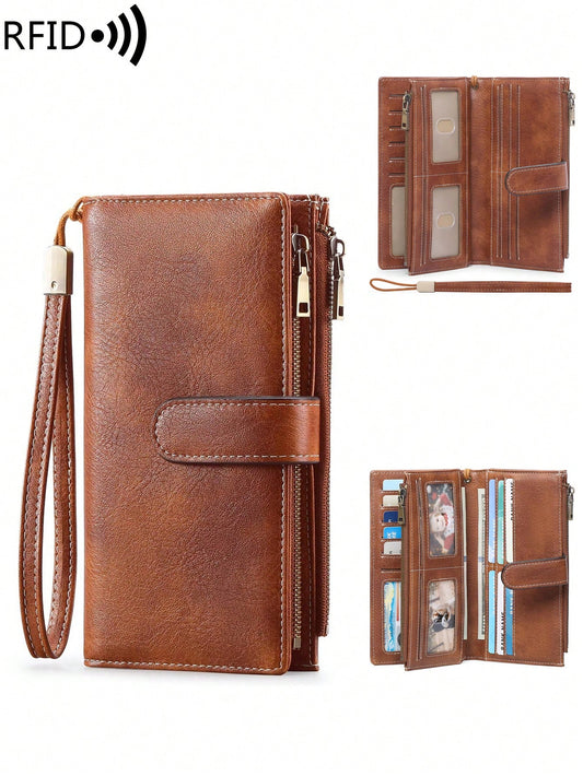 MIYIN Vintage Fashion Women's Multifunctional Large Capacity Trifold Credit Card Holder, RFID Blocking Wallet, Fits Credit Cards/ID/Coins/Cash/Receipts, Women's Dual Zipper Clutch Purse, Birthday Gift