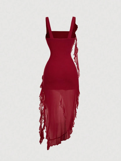 MOD Burgundy 3D Floral Print Women's Dress, Outfit, Valentine's Day New Years Women,Red Dresses For Women,Christmas