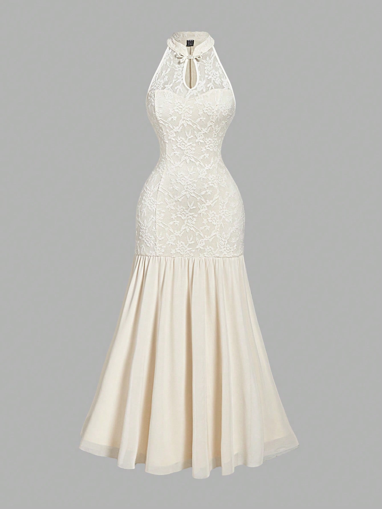 MOD New Chinese Style Mandarin Collar Elegant Fish Tail Dress,Cream White,Summer,Tropical,Cocktail,Kentucky Derby Graduation Rave Hawaii Easter Outfits