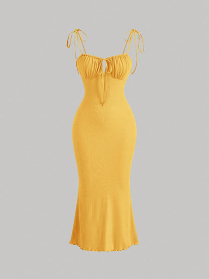 MOD Tie Front Ruched Bust Tie Shoulder Cami Dress,Summer Dresses For Women,Pastel Dresses For Women, Wedding Guest Dress