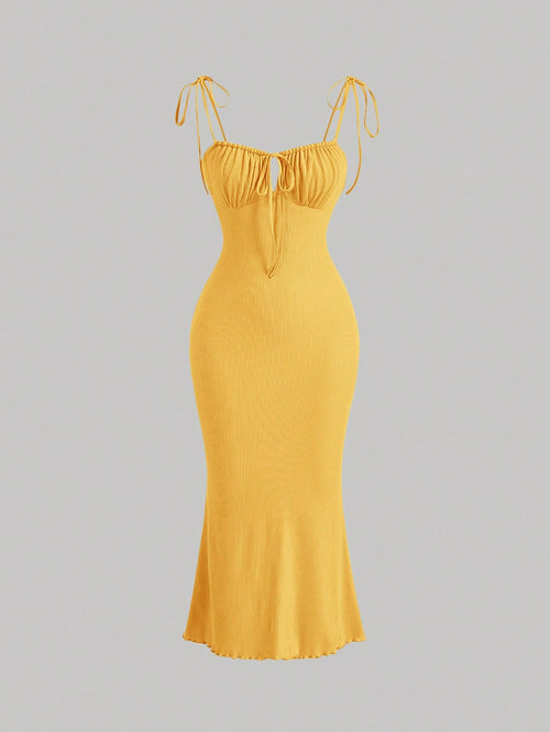 MOD Tie Front Ruched Bust Tie Shoulder Cami Dress,Summer Dresses For Women,Pastel Dresses For Women, Wedding Guest Dress