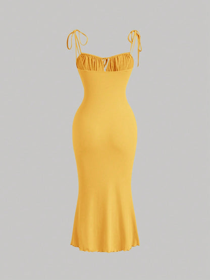 MOD Tie Front Ruched Bust Tie Shoulder Cami Dress,Summer Dresses For Women,Pastel Dresses For Women, Wedding Guest Dress