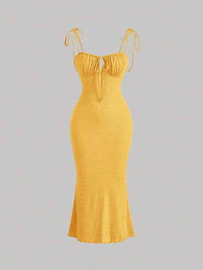 MOD Tie Front Ruched Bust Tie Shoulder Cami Dress,Summer Dresses For Women,Pastel Dresses For Women, Wedding Guest Dress