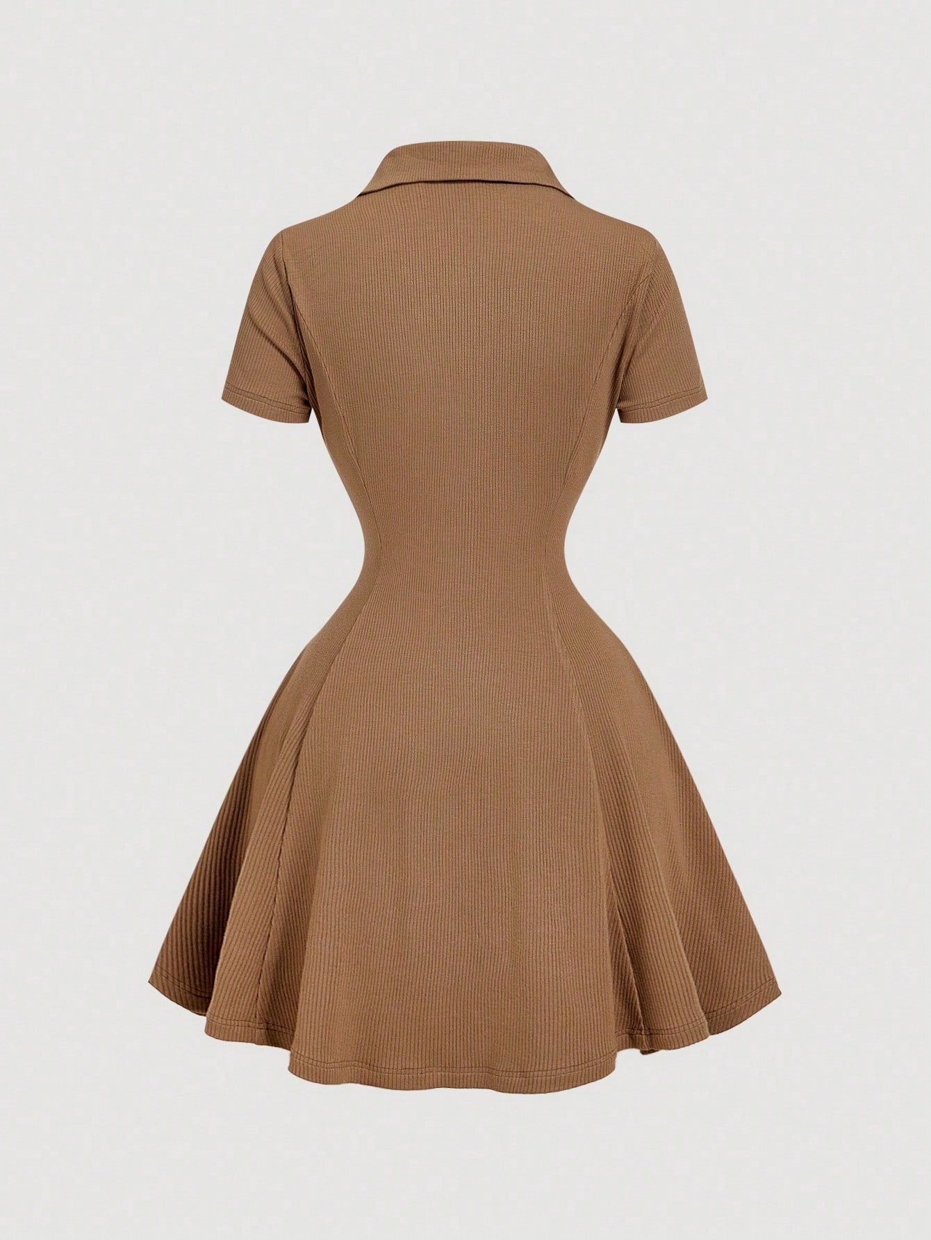 MOD Vintage Brown Ruffle Collar Knitted Mini Dress,Summer,Casual,School,Back-To-School,Preppy Style,70s,Old Money Aesthetic,Office Outfits School